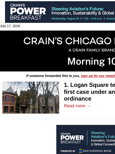 crainalerts newsletter: Tenants sue landlord under anti-gentrification law