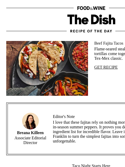 foodandwine newsletter: Beef Fajita Tacos