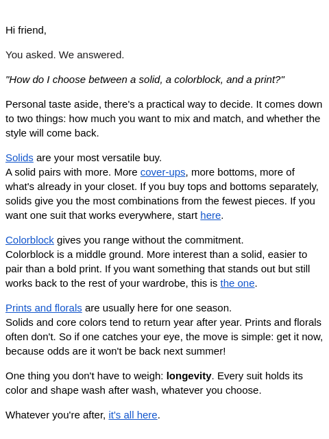 summersalt newsletter: Don't overthink it