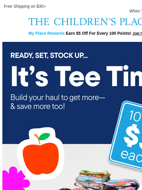childrensplace newsletter: Time for MORE Tees! 10+ at $3 each 🙌