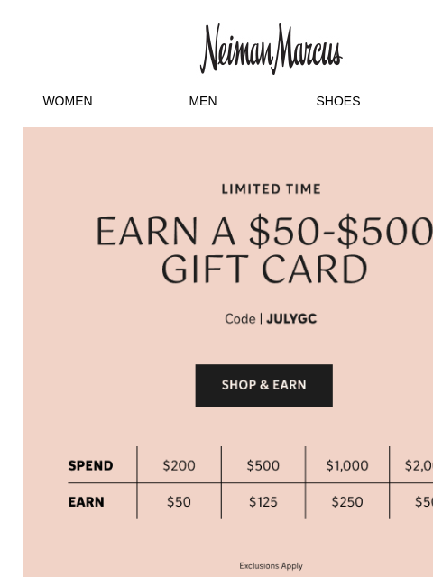 neimanmarcus newsletter: Extended for one more day: Earn a $500 gift card