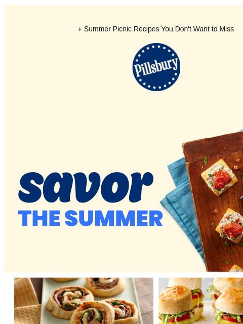 + Summer Picnic Recipes You Don't Want to Miss Pillsbury Logo Savor the Summer: Several mini BLT bites on a wooden board Platter with BLT pinwheels Platter with mini sandwiches with lettuce and