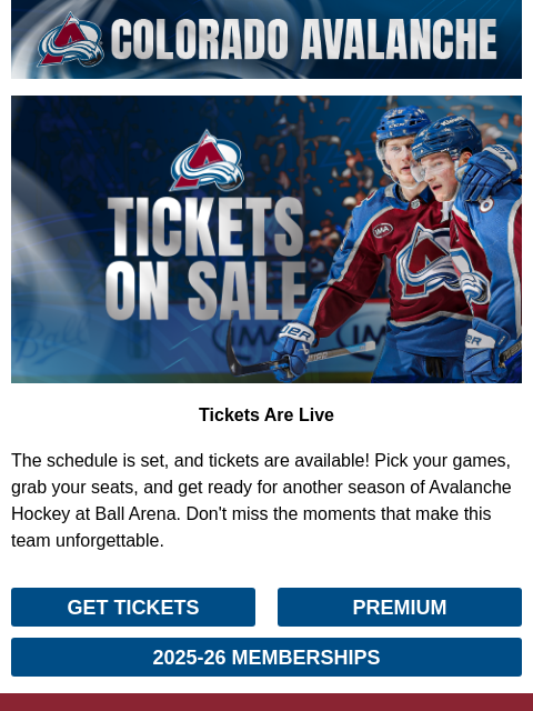thecoloradoavalanche newsletter: ⛰️The Wait Is Over... Avs Tickets Are On Sale Now!