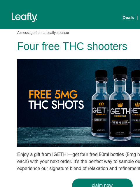 leafly newsletter: Free hemp THC shooters 🎁