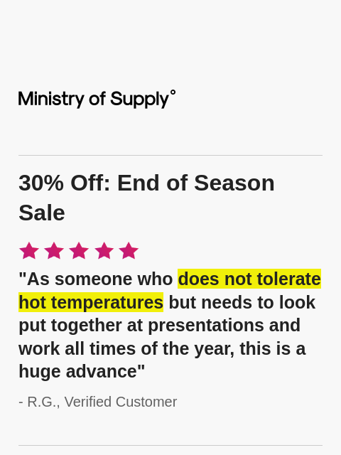ministryofsupply newsletter: LIVE - End of Season 30% Promotion