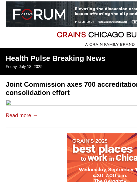 crainalerts newsletter: Joint Commission consolidates standards