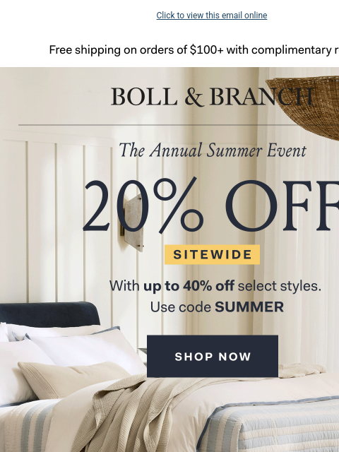 bollandbranch newsletter: 20% off summer sale starts now 🎉