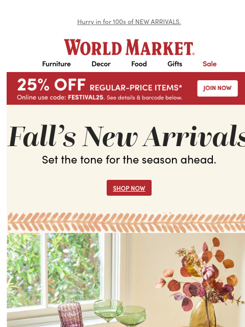 emailworldmarket newsletter: 🍂 25% off fall’s freshest finds.