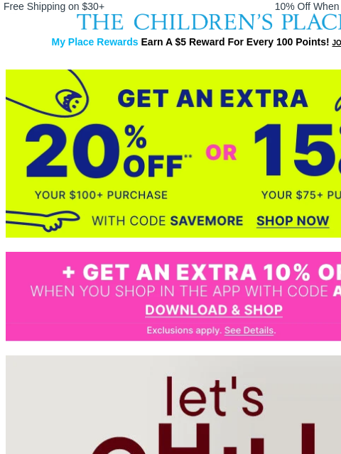 childrensplace newsletter: Chill Out in Our Newest Activewear: 30% Off!