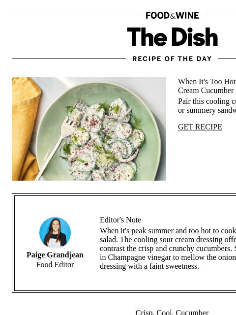foodandwine newsletter: Sour Cream Cucumber Salad