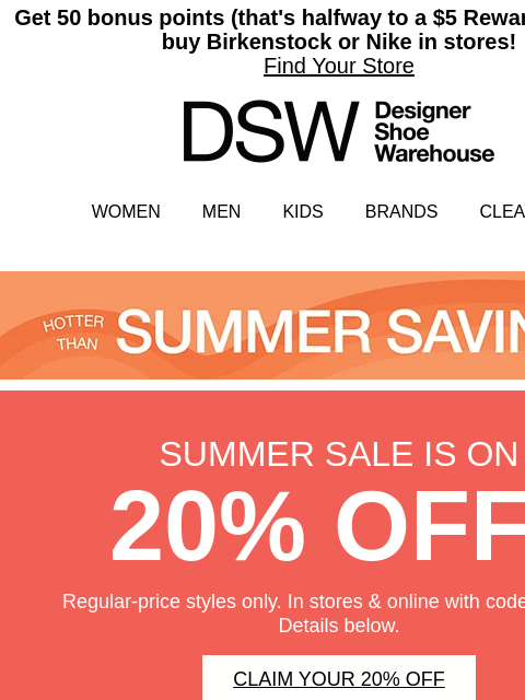 dsw newsletter: 20% off + the latest picks