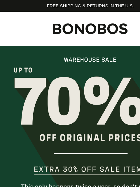 bonobos newsletter: Now Playing: Extra 30% Off Sale