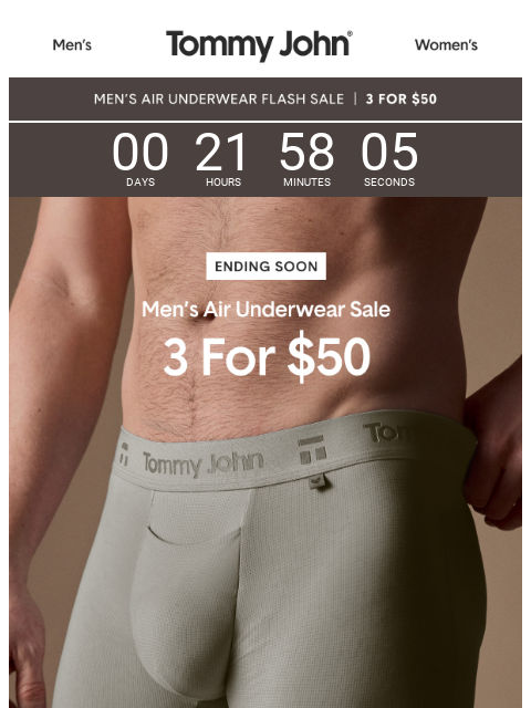 tommyjohn newsletter: DON'T MISS: 3 For $50 Air Underwear