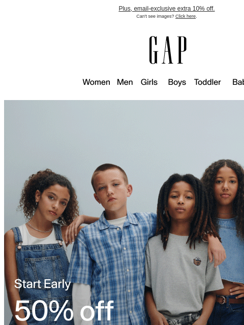 gap newsletter: Expires soon: 50% off school styles