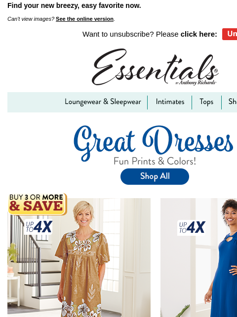 Find your new breezy, easy favorite now. Can't view images? See the online version. Want to unsubscribe? Please click here: Unsubscribe Now Essentials by Anthony Richards Loungewear & Sleepwear