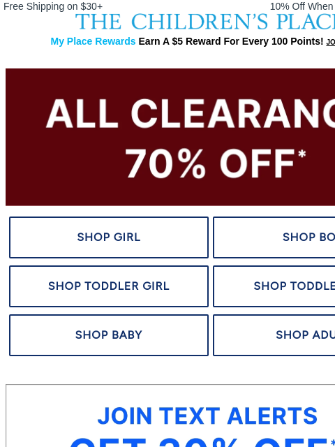 childrensplace newsletter: ALL CLEARANCE 70% OFF (This won't Last!)