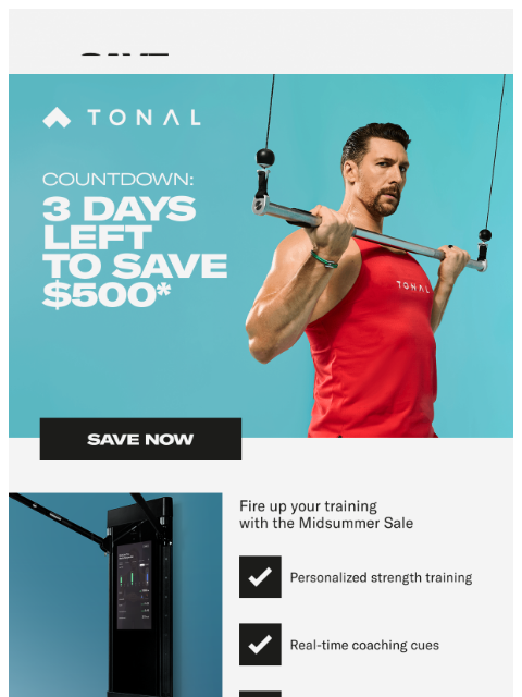 tonal newsletter: FINAL DAYS: $500 off Tonal