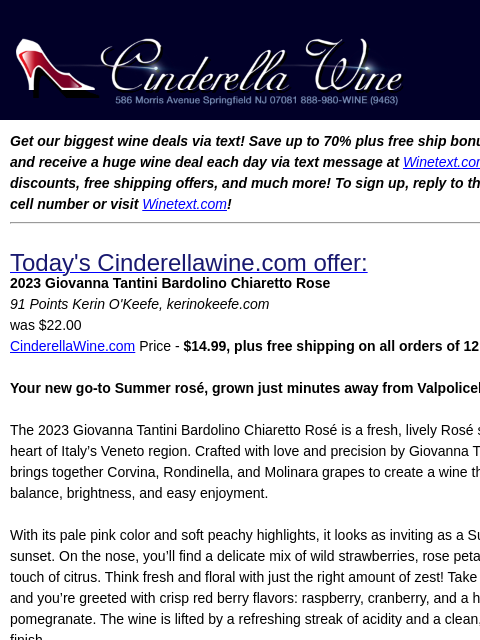 winelibrary newsletter: 2023 Giovanna Tantini Bardolino Chiaretto Rose (91...