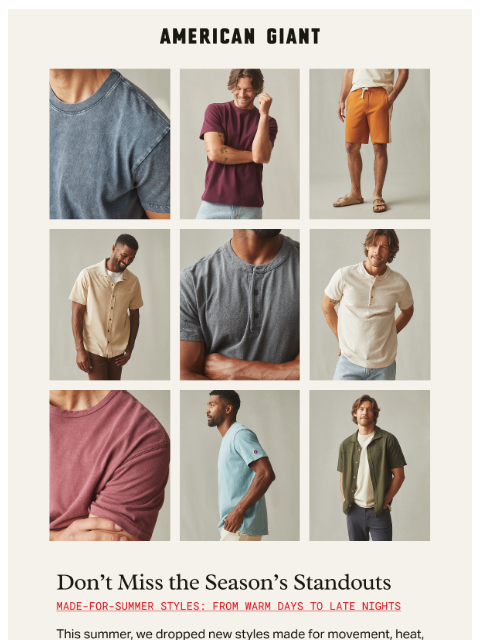 american-giant newsletter: Your Summer Lineup, All in One Place