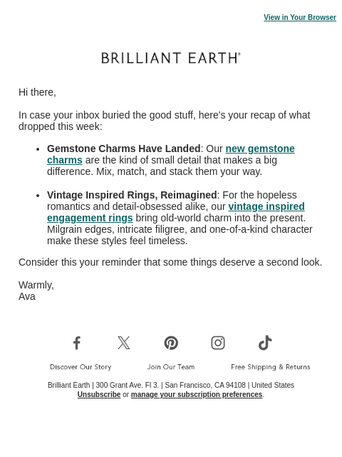 brilliantearth newsletter: ICYMI: gemstone charms & vintage inspired rings ar...