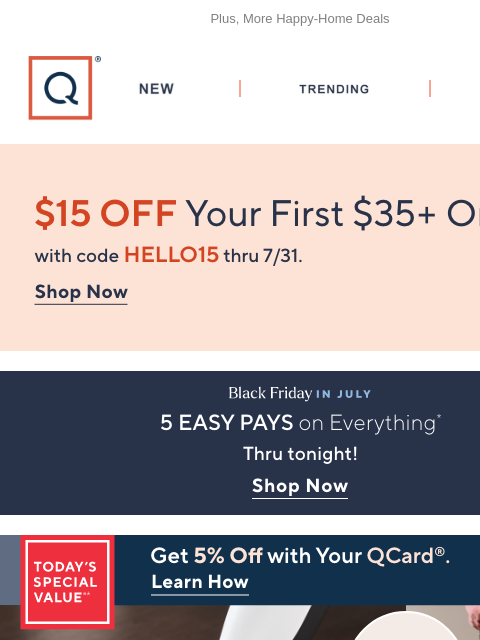 qvcemail newsletter: Today! 5 Easy Pays & Steam Mop TSV® + Get $15 Off