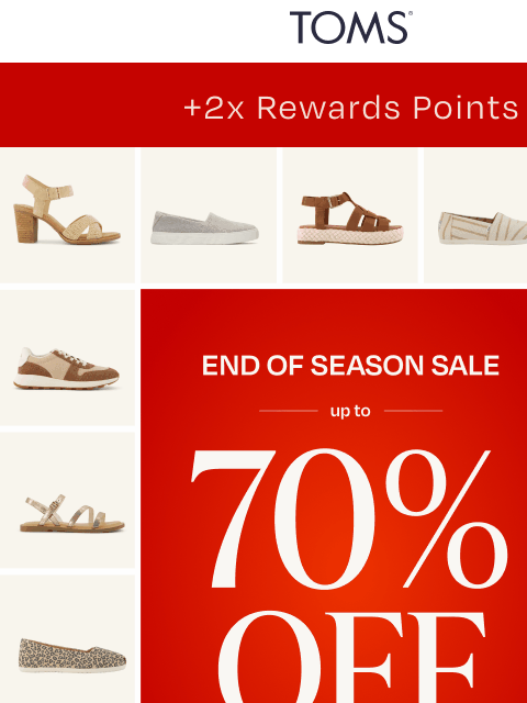 toms newsletter: Sunday Steals: Up to 70% Off & 2x Points