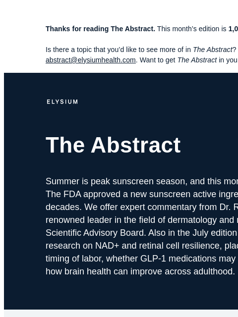 elysiumhealth newsletter: This month in longevity science: sunscreen, NAD+, ...