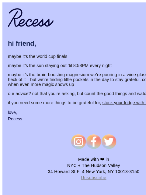 takearecess newsletter: cool thing is