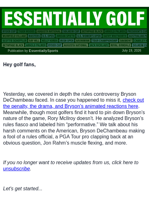 newsbreakexpress newsletter: Rory Trashes Bryson’s Performative Antics