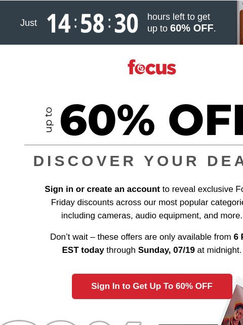 focuscamera newsletter: Up to 60% OFF: log in or miss out