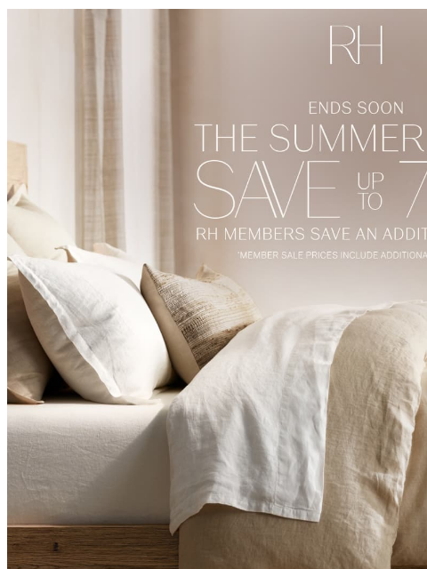rh newsletter: Enjoy Up to 70% Off Textiles, Lighting & Décor. En...