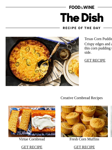 foodandwine newsletter: Texas Corn Pudding