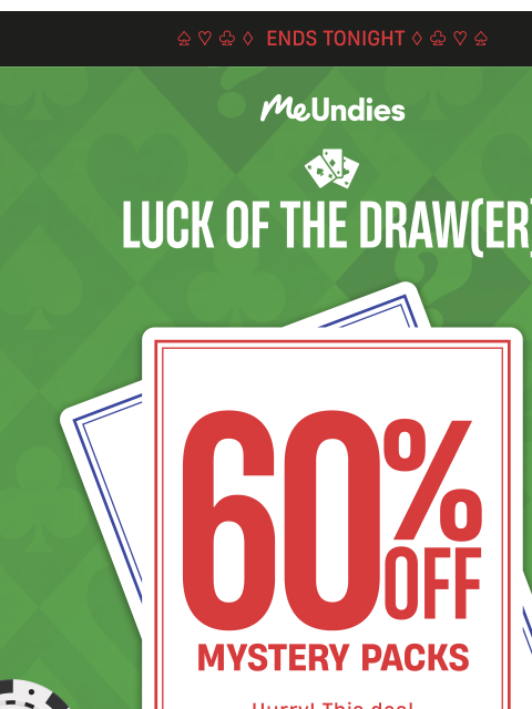 meundies newsletter: 60% Off Mystery Packs + 50% Off The Vault