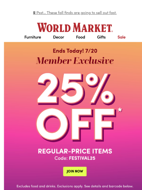 emailworldmarket newsletter: LAST DAY for 25% off