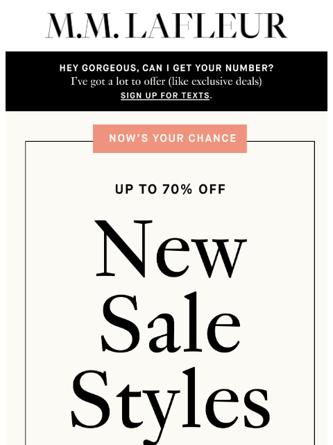 mmlafleur newsletter: Up to 70% off the ones that got away.