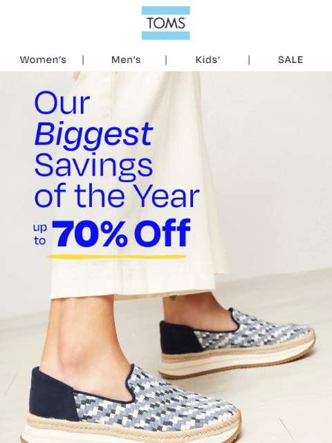 toms newsletter: Take up to 70% Off Sporty Sneakers & Slip Ons