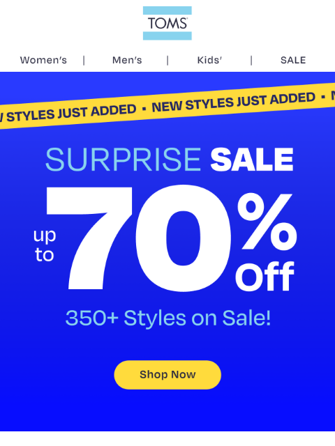 toms newsletter: Save up to 70% on Back to School Styles