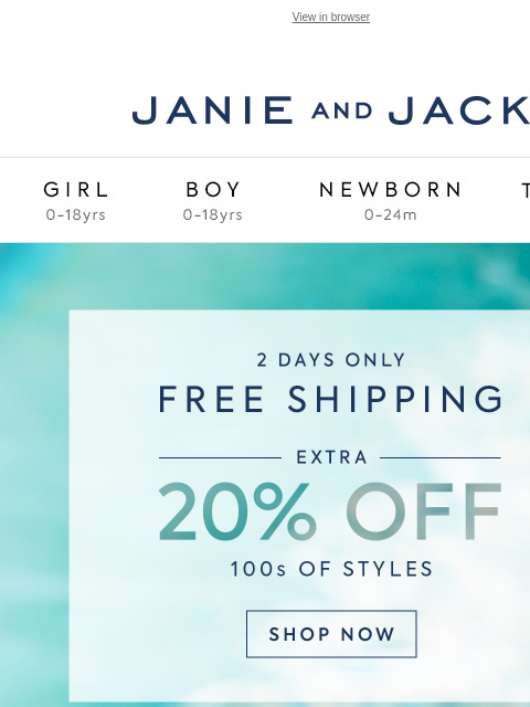 janieandjack newsletter: Just for sun: extra 20% off wear-now looks