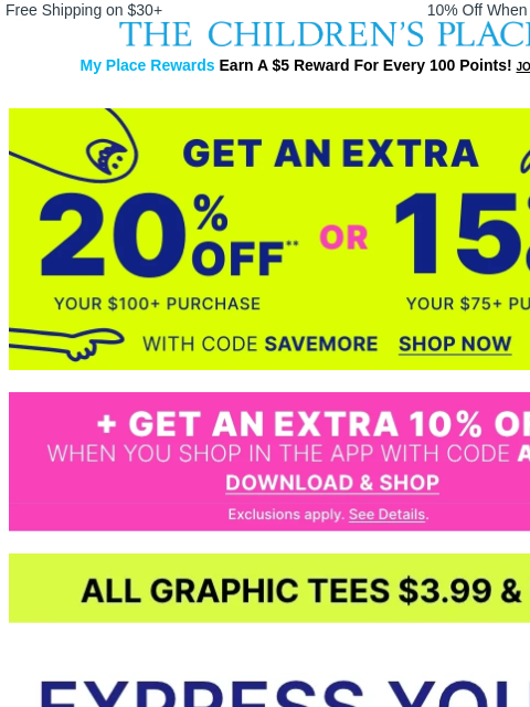 childrensplace newsletter: $3.99 & Up Tees that Express Your Imagination 💭