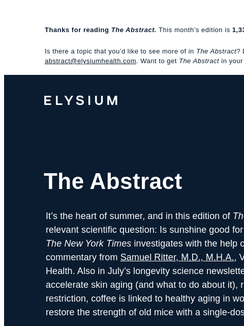 elysiumhealth newsletter: A single molecule reversed aging in old mice