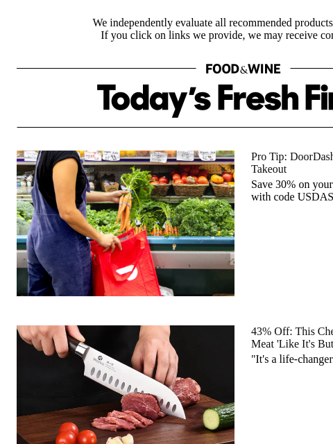 foodandwine newsletter: 43% Off: This Chef's Knife Slices Through Meat 'Li...