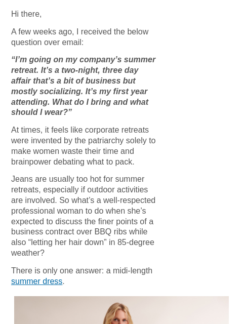 mmlafleur newsletter: “What should I wear to my company’s summer retreat...