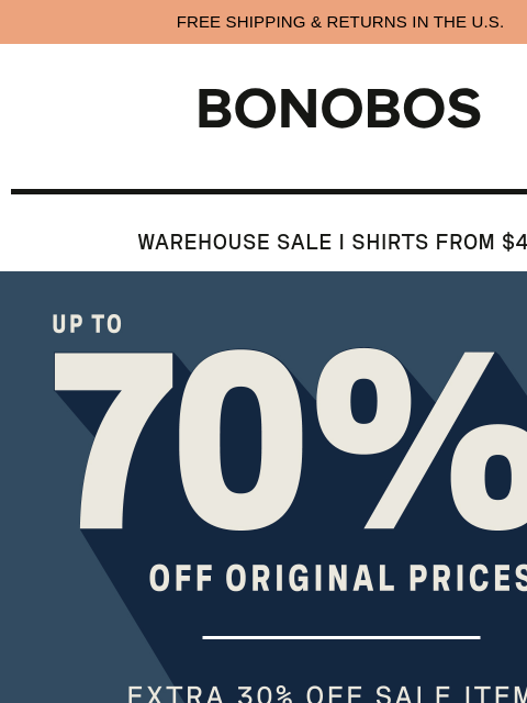 bonobos newsletter: Shirts on Sale @ up to 70% Off