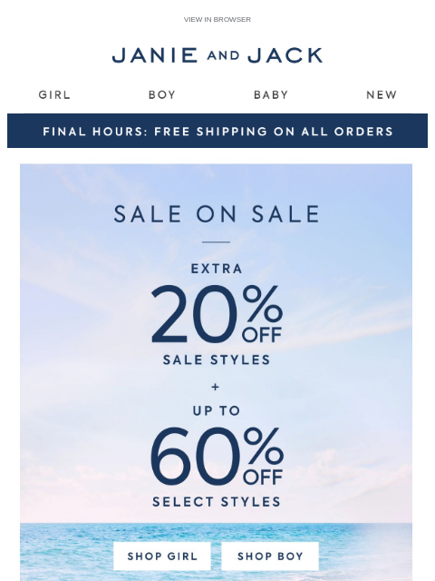 janieandjack newsletter: Free shipping ends tonight