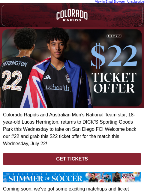 thecoloradorapids newsletter: World Cup Welcome Back Offer for #22