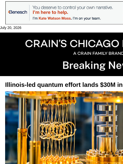 crainalerts newsletter: Illinois-led quantum effort gets $30M in funding f...