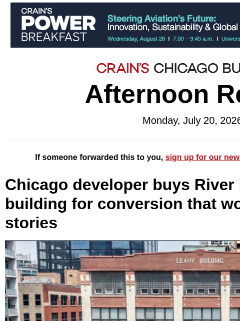 crainalerts newsletter: Vintage River North office goes residential
