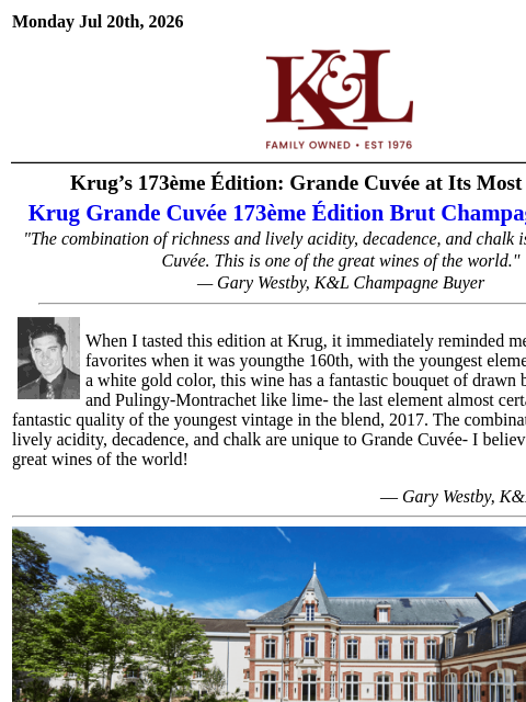 klwines newsletter: “One of the Great Wines of the World” - Krug 173èm...