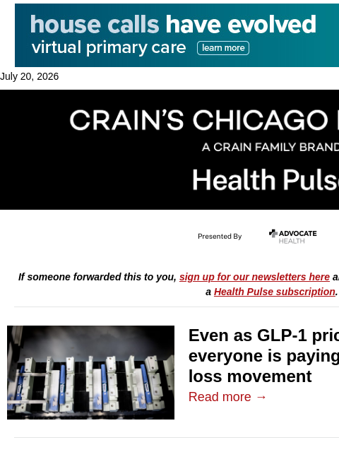 crainalerts newsletter: Long financial hook for GLP-1s