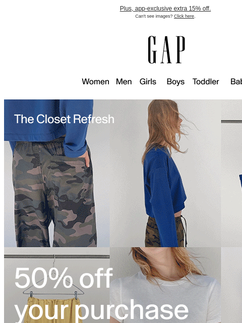 gap newsletter: 50% off has arrived — stock up on the essentials